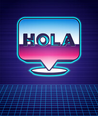 Retro style Hola icon isolated futuristic landscape background. 80s fashion party. Vector. © vector_v