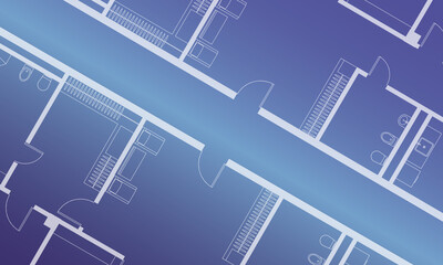 Architectural background. Part of architectural project, architectural plan of the apartment. Blue vector illustration EPS10.