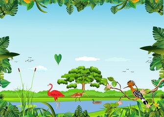 Natural landscape, wildlife illustration vector