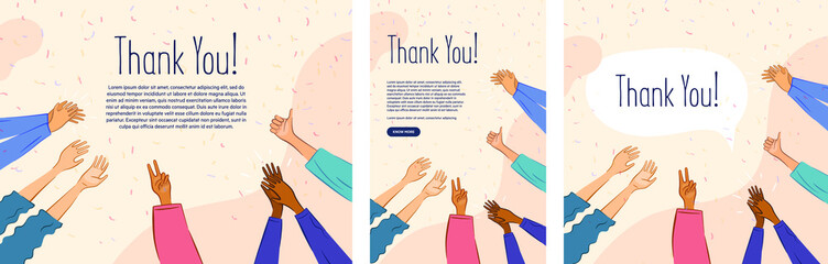 Thank you poster. Hands clapping on pastel background. Motivational gratitude for people. Can be used in print posters, websites, and social media creatives. - obrazy, fototapety, plakaty