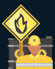 industry petroleum worker oil barrel and flammable substance sign