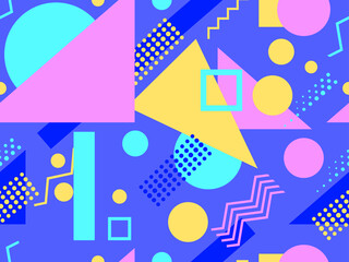Seamless pattern with geometric shapes in the style of the 80s. Trendy retro background for printing on paper, advertising materials and fabric. Vector illustration
