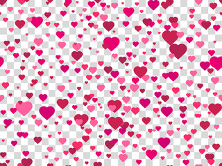 Hearts seamless pattern on a transparent background. Happy Valentine's Day. Red and pink hearts. Design a template for banner, poster and greeting cards. Vector illustration