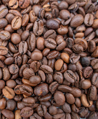 Background image with roasted brown coffee beans