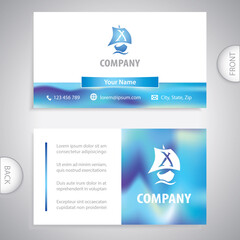 Business card template. Viking ship icon. Symbol for sport yacht clubs and sea resorts. Concept for shipping and recreation.