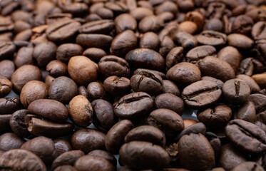 Background image with roasted brown coffee beans
