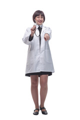 friendly female doctor with a stethoscope in her hands