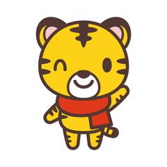 マフラーをしているかわいいトラのキャラクター