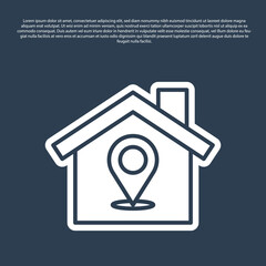 Blue line Map pointer with house icon isolated on blue background. Home location marker symbol. Vector.