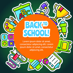 Back to school sale banner design template with colorful school supplies and sale text for shopping discount promotion. Vector illustration