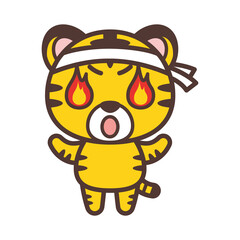 目が炎になっているかわいいトラのキャラクター