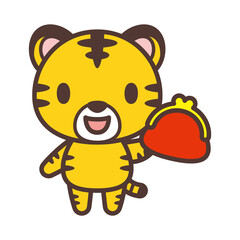 財布を持つかわいいトラのキャラクター