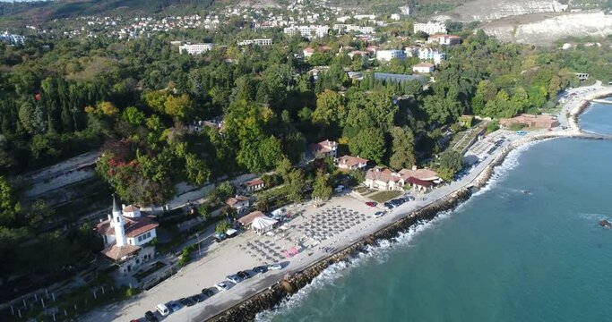 4k aerial video of Balchik famous Castle and Botanical Garden in Balchik, Bulgaria