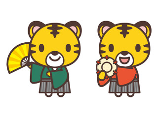 かわいいトラのキャラクター　日本の伝統芸能