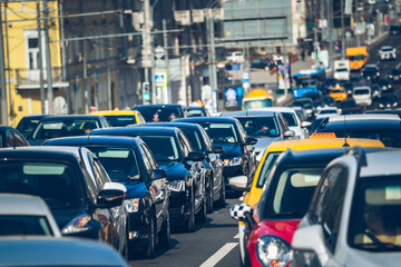 Fototapeta na wymiar Traffic jam with cars