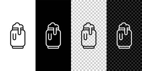 Set line Beer can with foam icon isolated on black and white,transparent background. Vector.