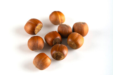 Hazelnuts nut isolated on the white background. Isolated hazelnut  on white background. Top view.