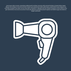 Blue line Hair dryer icon isolated on blue background. Hairdryer sign. Hair drying symbol. Blowing hot air. Vector.