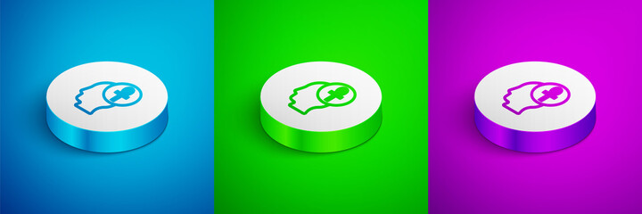 Isometric line Cross ankh icon isolated on blue,green and purple background. White circle button. Vector.