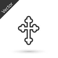 Grey line Christian cross icon isolated on white background. Church cross. Vector.