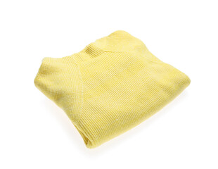 Yellow woolen sweater isolated on white. Warm clothes