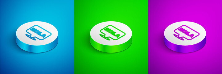 Isometric line Hola icon isolated on blue,green and purple background. White circle button. Vector. © vector_v
