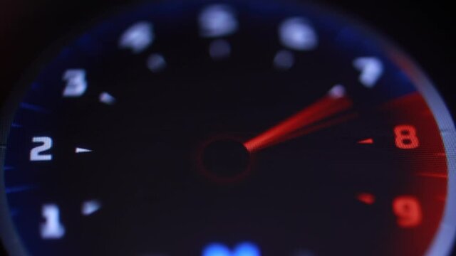 Tachometer on the screen of the modern car dashboard.