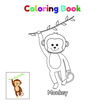 Coloring Book Monkey For Kid Cartoon Illustration Vector
