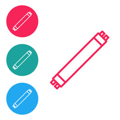 Red line Long luminescence fluorescent energy saving lamp icon isolated on white background. Set icons in circle buttons. Vector.