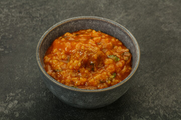 Traditional Georgian Kharcho soup with meat