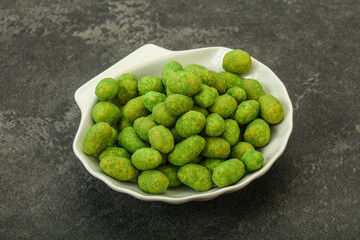 Spicy wasabi peanuts in the bowl