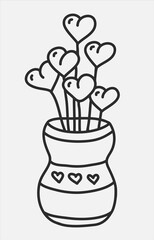 Hand drawn doodle vase with hearts just about love or for Valentine's Day.