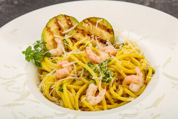 Pasta with prawn and zucchini