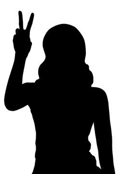 recommend clip art: 3D illustration, 3D rendering. Woman silhouette showing victory sign. Victoria is a common V-shaped gesture for victory or peace