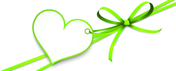green ribbon bow with heart hang tag