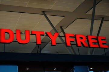 Duty Free sign at airport shop in Tbilisi Georgia