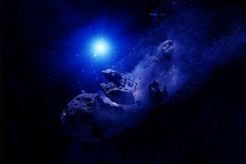 Meteorites on the background of space. Elements of this image were furnished by NASA.