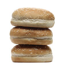Burger buns with sesame seeds isolated on white background