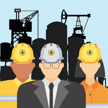 Fracking Oil Tower Rig Manager And Workers Characters