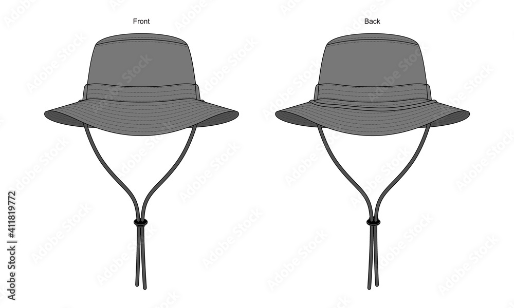 Wall mural gray bucket hat with cord and stopper toggle template vector on white background.front and back view