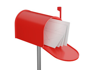 Mailbox with letters. Open red postbox. 3d render.