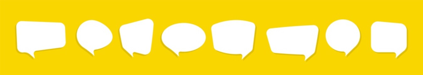 Set of speech bubbles. Blank line message bubble icon. Communication symbols isolated on yellow background. Vector illustration.