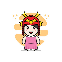 Cute girl character design wearing samurai helmet costume.