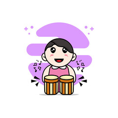 Cute girl playing drums character design.