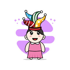 Cute girl character wearing birthday hat.