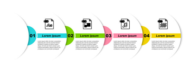 Set line OTF file document, PDF, WAV and PNG. Business infographic template. Vector.