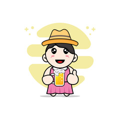 Obraz na płótnie Canvas Cute girl character holding a glass of beer.