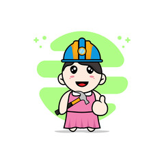 Cute girl character wearing builder costume.