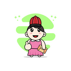 Cute girl character wearing postman costume.
