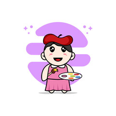 Cute girl character wearing painter costume